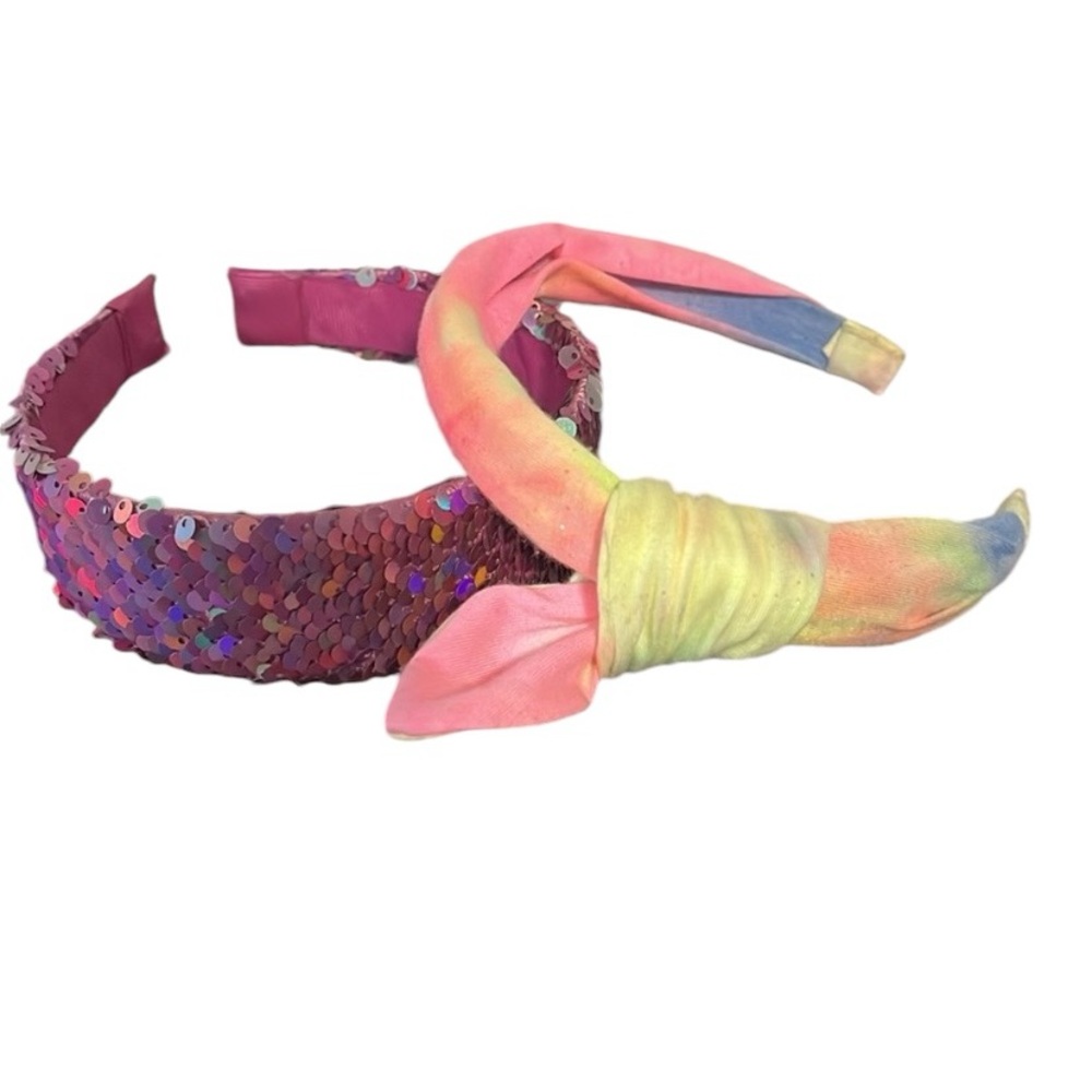 2-Pack Girls Headbands pink flip sequence tie-dye blue yellow